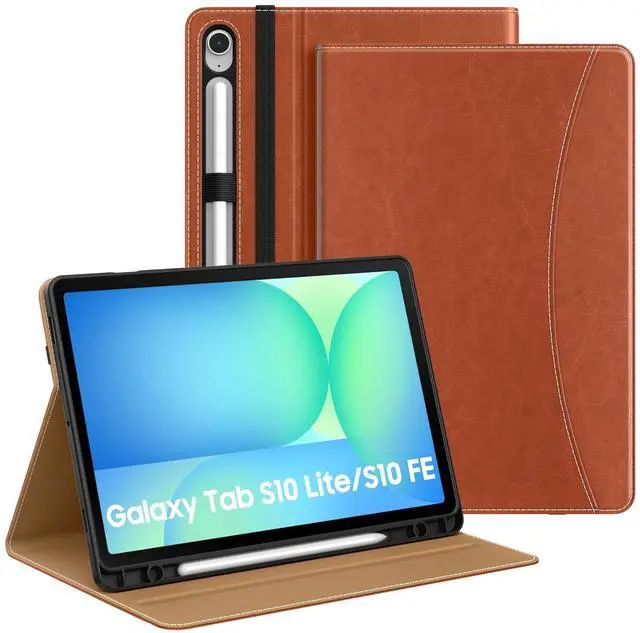 Main image of MoKo Case for Samsug Galaxy Tab S10 Lite/ S10 FE 2025/ S9 FE 10.9 inch/ S9 11 inch 2023 with S Pen Holder, PU Leather Multi-Angle Protective Cover for Galaxy S10 Lite with Hand Strap, Brown
