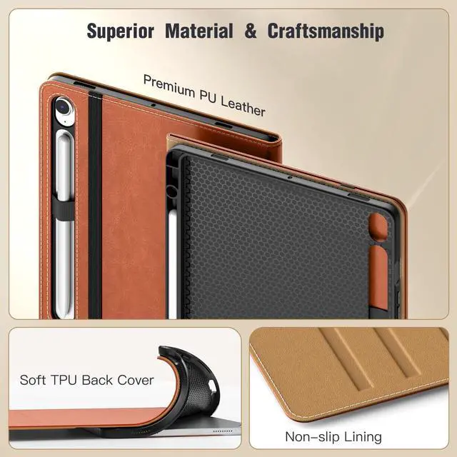 Alt view image 5 of 5 - MoKo Case for Samsug Galaxy Tab S10 Lite/ S10 FE 2025/ S9 FE 10.9 inch/ S9 11 inch 2023 with S Pen Holder, PU Leather Multi-Angle Protective Cover for Galaxy S10 Lite with Hand Strap, Brown