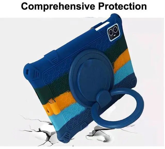 Alt view image 4 of 5 - Tablet Case for 10.1 inch Teclast M50Pro / M50HD / M50 Soft Anti-Stress Silicone Case with 360° Rotate Stand/Pencil Holder/Shoulder Strap/Pen for Teclast 10.1 inch (Colorful Blue)