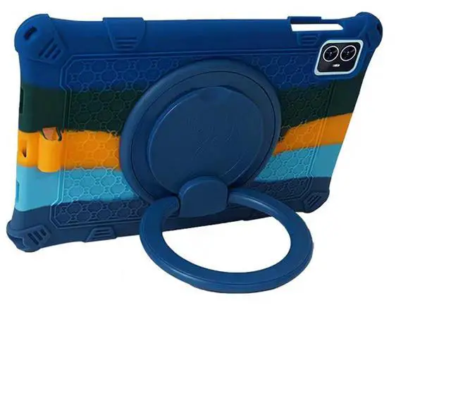 Alt view image 2 of 5 - Tablet Case for 10.1 inch Teclast M50Pro / M50HD / M50 Soft Anti-Stress Silicone Case with 360° Rotate Stand/Pencil Holder/Shoulder Strap/Pen for Teclast 10.1 inch (Colorful Blue)