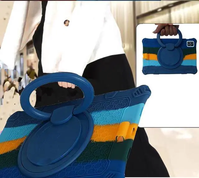 Alt view image 5 of 5 - Tablet Case for 10.1 inch Teclast M50Pro / M50HD / M50 Soft Anti-Stress Silicone Case with 360° Rotate Stand/Pencil Holder/Shoulder Strap/Pen for Teclast 10.1 inch (Colorful Blue)