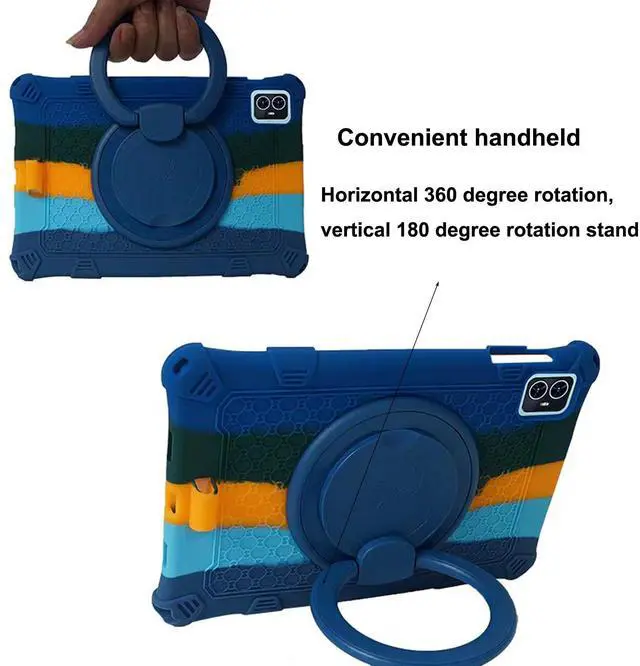 Alt view image 3 of 5 - Tablet Case for 10.1 inch Teclast M50Pro / M50HD / M50 Soft Anti-Stress Silicone Case with 360° Rotate Stand/Pencil Holder/Shoulder Strap/Pen for Teclast 10.1 inch (Colorful Blue)