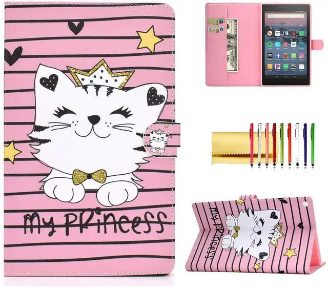 Main image of Wallet Case for Amazon Fire HD 8 Tablet, Techcircle Slim Folding Stand [ Auto Sleep/Wake ] Magnetic Closure Smart Cover for All-New Fire HD 8 (2018/2017/2016 Release - 8th/7th/6th Gen), Princess Cat