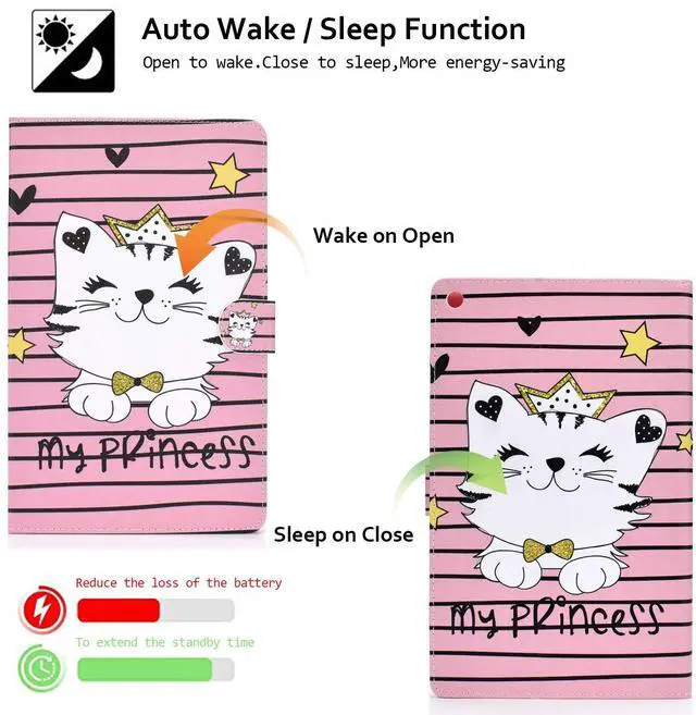 Alt view image 2 of 5 - Wallet Case for Amazon Fire HD 8 Tablet, Techcircle Slim Folding Stand [ Auto Sleep/Wake ] Magnetic Closure Smart Cover for All-New Fire HD 8 (2018/2017/2016 Release - 8th/7th/6th Gen), Princess Cat