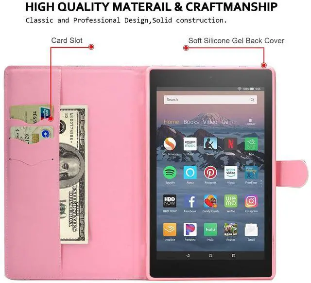 Alt view image 5 of 5 - Wallet Case for Amazon Fire HD 8 Tablet, Techcircle Slim Folding Stand [ Auto Sleep/Wake ] Magnetic Closure Smart Cover for All-New Fire HD 8 (2018/2017/2016 Release - 8th/7th/6th Gen), Princess Cat