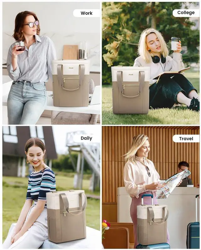 Alt view image 5 of 5 - LOVEVOOK Laptop Backpack for Women, 15.6 Laptop Bag for Women Tote Bag Convertible, Lightweight Travel Backpack for College, Wide Open Work Backpack for Nurse Teacher Water-resistant Khaki