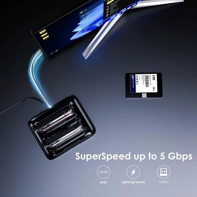 Alt view image 4 of 5 - WAVLINK Dual Bay Hard Drive Docking Station - USB 3.0 to SATA I/II/III for 2.5" & 3.5" HDD/SSD with Fixed Bezel, Supports Offline Clone/Duplicator Function, Supports 2x20TB with UASP 6Gbps - Black