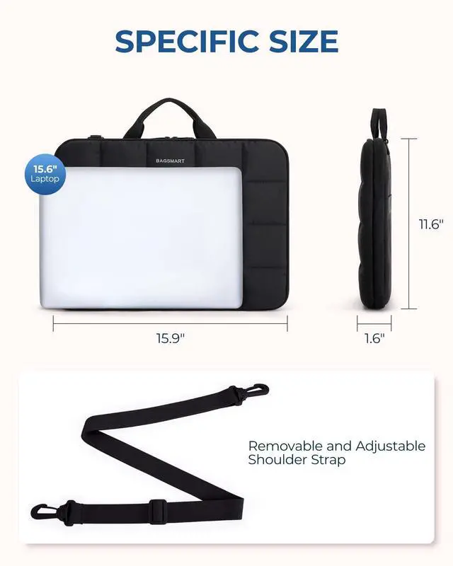 Alt view image 3 of 5 - BAGSMART 15-16 inch Laptop Case Sleeve with Strap, Fluffy Padded Laptop Bag with Handle, MacBook Case Sleeve Compatible with MacBook Air/Pro 15.6 inch, Laptop Cover Fitted with Dell, HP, Lenovo