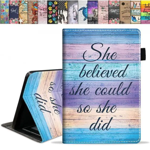 Main image of Case for Kindle Fire HD 10 Tablet 10.1" (9th/7th Generation, 2019/2017 Release), Slim PU Leather Stand Flip Cover with Card Slot & Pencil Holder, She Believed She Could So She Did Inspirational Quote
