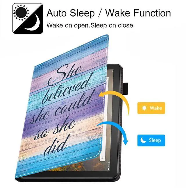 Alt view image 3 of 5 - Case for Kindle Fire HD 10 Tablet 10.1" (9th/7th Generation, 2019/2017 Release), Slim PU Leather Stand Flip Cover with Card Slot & Pencil Holder, She Believed She Could So She Did Inspirational Quote