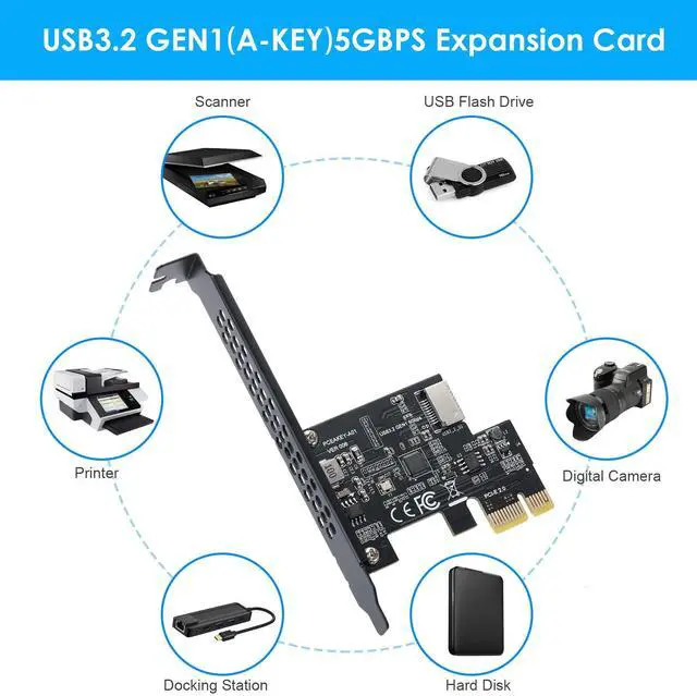 Alt view image 5 of 5 - BEYIMEI PCI-E 1X to USB 3.2 GEN1 5Gbps Type-E A-Key Expansion Card,Front Panel Type-C Interface for Desktop PC(ASM1042A)