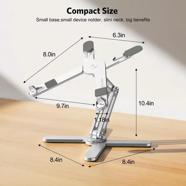 Alt view image 5 of 5 - OMOTON 360° Rotating Laptop Stand Riser for Desk, Ergonomic Foldable Computer Stand Adjustable Height Angles for Collaborative Work, Easy Storage Fit Macbooks,All Laptops up to 16 inches, Silver