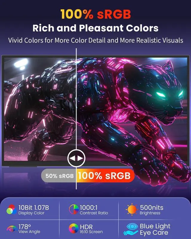 Alt view image 4 of 5 - ZUCWO 18.5 Inch Portable Computer Monitors,Portable Monitor for Laptop,PC,MacBook,Phone, PS4, Speakers,1080P FHD Display with USB-C & HDMI,Travel Work Home Gaming Monitor with 180° Adjustable Stand