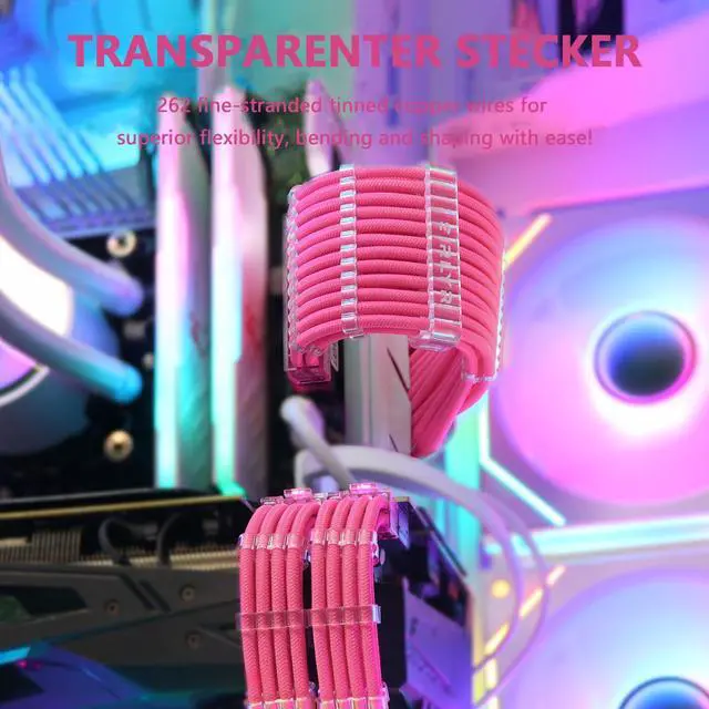 Alt view image 5 of 5 - Sirlyr PSU Cable Extension Kit - 8Pin PCIE (34cm), 24Pin ATX & EPS (30cm), 16AWG Power Supply Cables with Combs, Soft Braided Sleeve for PC Build (Pink)