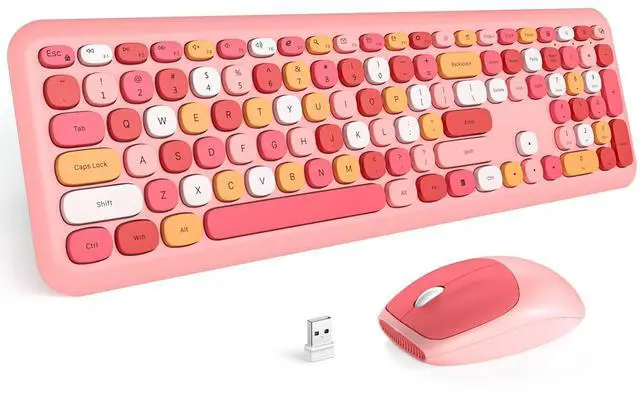 Main image of MOFII Wireless Keyboard and Mouse Combo, Colorful Full Size Keyboard with Number Pad, Silent Cute Wireless Mouse, 2.4GHz Dropout-Free Connection, for PC Laptop Computer (Pink Color)
