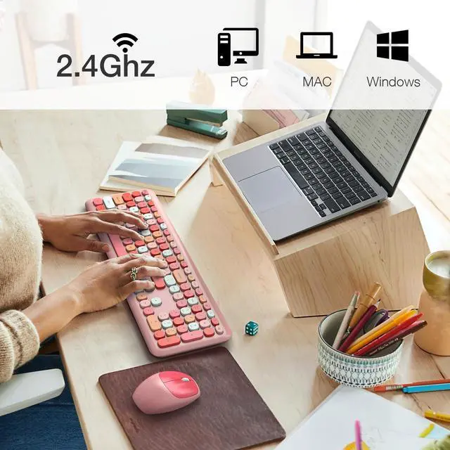 Alt view image 2 of 5 - MOFII Wireless Keyboard and Mouse Combo, Colorful Full Size Keyboard with Number Pad, Silent Cute Wireless Mouse, 2.4GHz Dropout-Free Connection, for PC Laptop Computer (Pink Color)