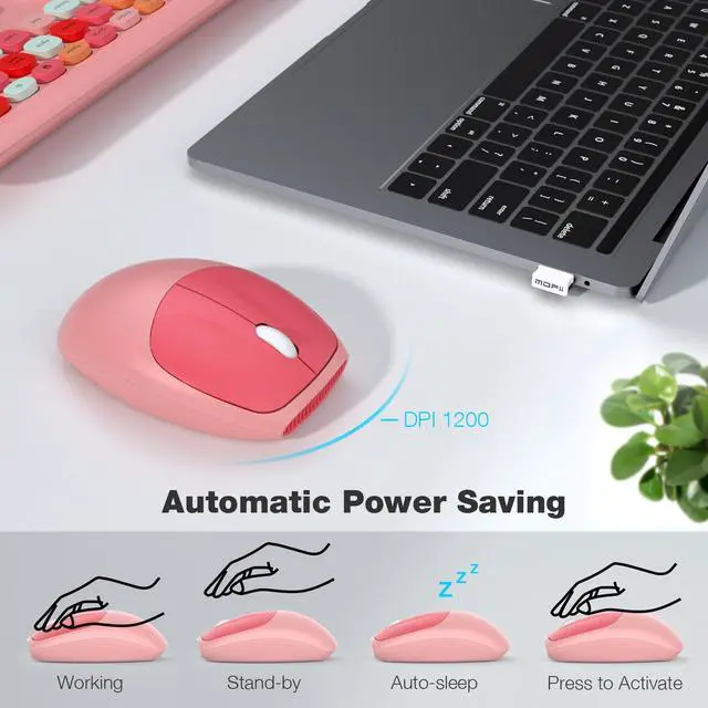 Alt view image 4 of 5 - MOFII Wireless Keyboard and Mouse Combo, Colorful Full Size Keyboard with Number Pad, Silent Cute Wireless Mouse, 2.4GHz Dropout-Free Connection, for PC Laptop Computer (Pink Color)