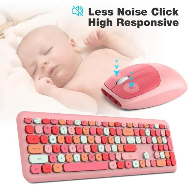 Alt view image 5 of 5 - MOFII Wireless Keyboard and Mouse Combo, Colorful Full Size Keyboard with Number Pad, Silent Cute Wireless Mouse, 2.4GHz Dropout-Free Connection, for PC Laptop Computer (Pink Color)