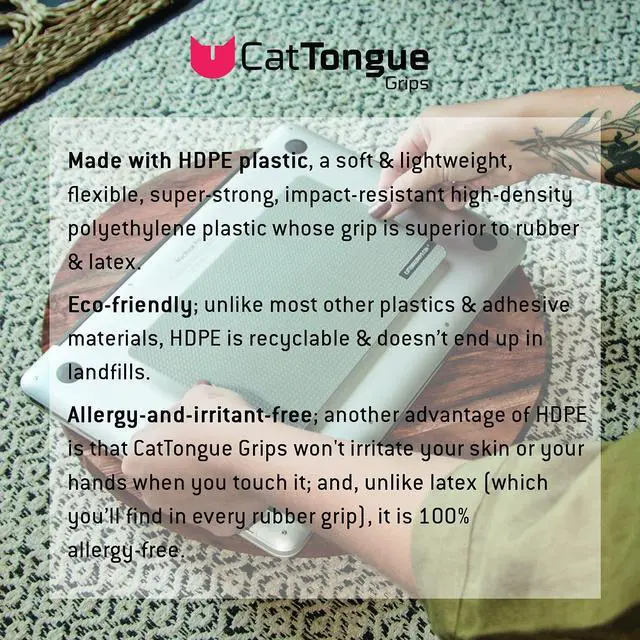 Alt view image 5 of 5 - CATTONGUE GRIPS Phat Cat Non-Abrasive Grip Tape - Heavy-Duty Anti-Slip Tape Backing for Tablets, Laptops & Large Electronics - No Bulk, Easy to Remove Anti-Slip Solution (Black, 5 x 8)