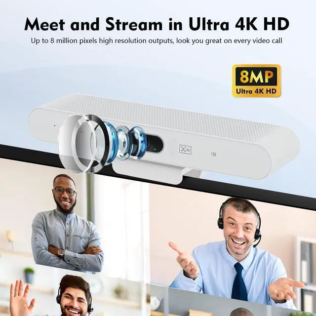 Alt view image 3 of 5 - TOALLIN 4K Webcam with Microphone and Speaker, All-in-One Video Conferencing Camera, USB Video Bar, AI Auto-Framing & Speaker-Tracking, Conference Room Web Camera for Laptop, Meetings, Video Calls