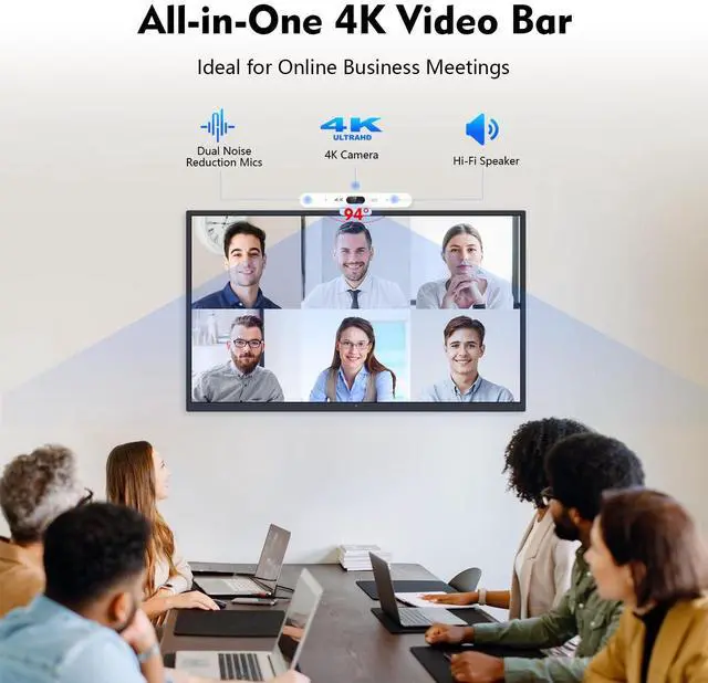 Alt view image 2 of 5 - TOALLIN 4K Webcam with Microphone and Speaker, All-in-One Video Conferencing Camera, USB Video Bar, AI Auto-Framing & Speaker-Tracking, Conference Room Web Camera for Laptop, Meetings, Video Calls