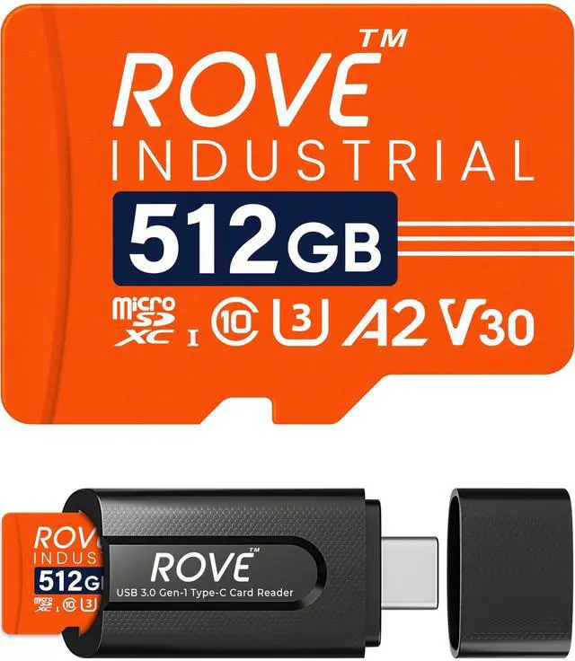 Main image of ROVE Industrial 512GB Micro SD Card with USB 3.0 Type C Card Reader, High Endurance microSDXC Memory Card 100MB/s Read Speed, C10, U3, V30, 4K, A2 for Dash Cam, Android Smart Phones, Tablets, Games