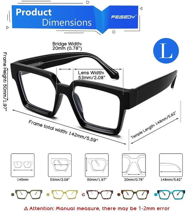 Alt view image 4 of 5 - FEISEDY Oversized Blue Light Glasses for Women Men TR90 Retro Square Anti Eyestrain Glasses Rectangle Fashion Frame B0037