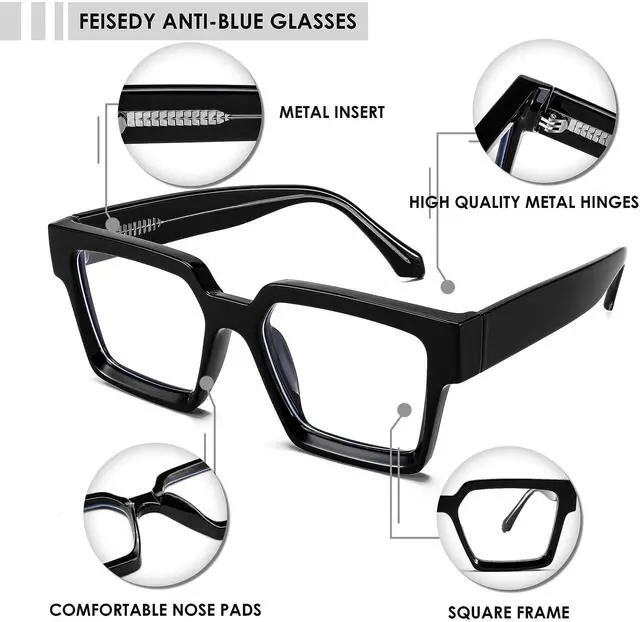 Alt view image 5 of 5 - FEISEDY Oversized Blue Light Glasses for Women Men TR90 Retro Square Anti Eyestrain Glasses Rectangle Fashion Frame B0037