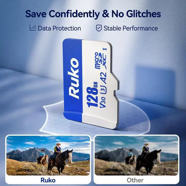 Alt view image 4 of 5 - Ruko 128G Micro SD Card with Reader & Adapter, Memory Card Speed Up to 100MB/s, UHS-I, C10, A2, U3/V30, 4K UHD, Long-Lasting TF Card for Camera, Smartphone, Drone, Gaming Console