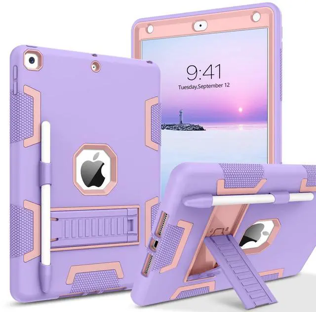 Main image of BENTOBEN iPad Case - 3 in 1 Heavy Duty Rugged Shockproof Protective Cover with Stand & Pen Holder, Purple