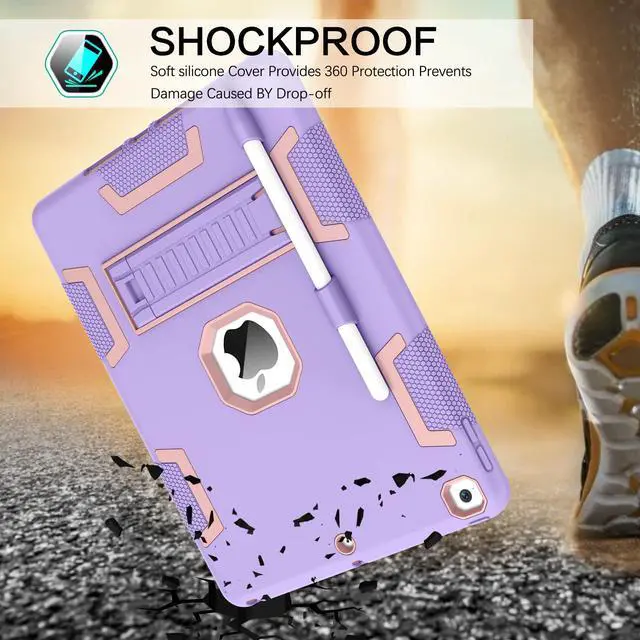 Alt view image 4 of 5 - BENTOBEN iPad Case - 3 in 1 Heavy Duty Rugged Shockproof Protective Cover with Stand & Pen Holder, Purple