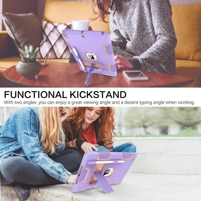 Alt view image 5 of 5 - BENTOBEN iPad Case - 3 in 1 Heavy Duty Rugged Shockproof Protective Cover with Stand & Pen Holder, Purple