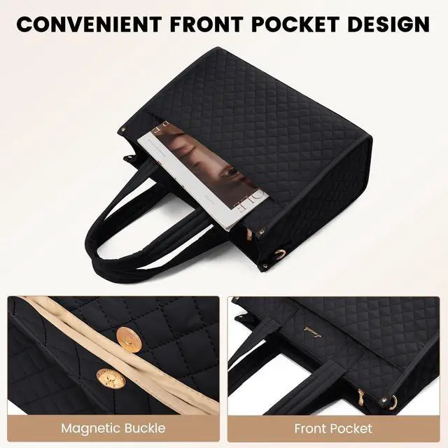 Alt view image 2 of 5 - LOVEVOOK Laptop Tote Bag for Women,Canvas Work Tote Bag for Women with Clutch Purse,15.6 Inch Computer Briefcase Bag,Professional Teacher Business Office,Lightweight Shoulder Travel