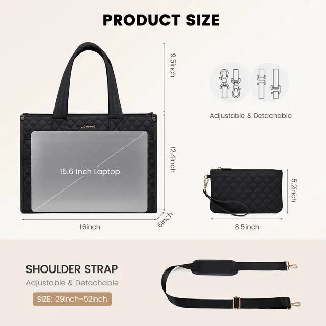Alt view image 4 of 5 - LOVEVOOK Laptop Tote Bag for Women,Canvas Work Tote Bag for Women with Clutch Purse,15.6 Inch Computer Briefcase Bag,Professional Teacher Business Office,Lightweight Shoulder Travel