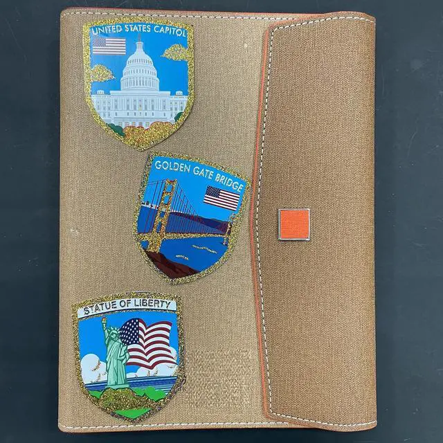 Alt view image 5 of 5 - A-ONE United States Cities Bling Gold Landmark Stickers 9 PCS+USA National Flag Jeans Flag Patch 1 PC, Phone Case Stickers for Laptop, Computers, Scrapbook, Mirrors, Holiday Travel Gift SG1+NO.033
