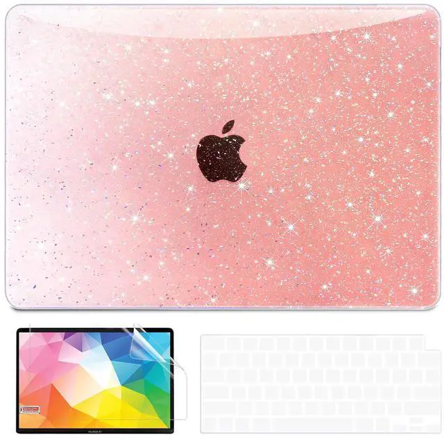 Main image of QJUZO Compatible with MacBook Air 13 inch Case 2025 2024 2023 2022 M4 M3 M2 (Model A3240 A3113 A2681) Sturdy Glitter Laptop Hard Shell for MacBook Air 13.6" + Keyboard&Screen Cover, Gradient Orange