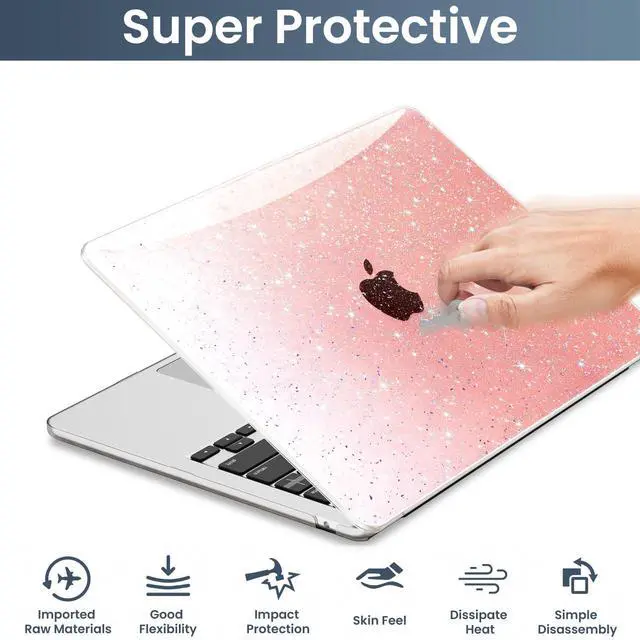 Alt view image 4 of 5 - QJUZO Compatible with MacBook Air 13 inch Case 2025 2024 2023 2022 M4 M3 M2 (Model A3240 A3113 A2681) Sturdy Glitter Laptop Hard Shell for MacBook Air 13.6" + Keyboard&Screen Cover, Gradient Orange