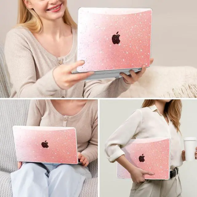 Alt view image 5 of 5 - QJUZO Compatible with MacBook Air 13 inch Case 2025 2024 2023 2022 M4 M3 M2 (Model A3240 A3113 A2681) Sturdy Glitter Laptop Hard Shell for MacBook Air 13.6" + Keyboard&Screen Cover, Gradient Orange