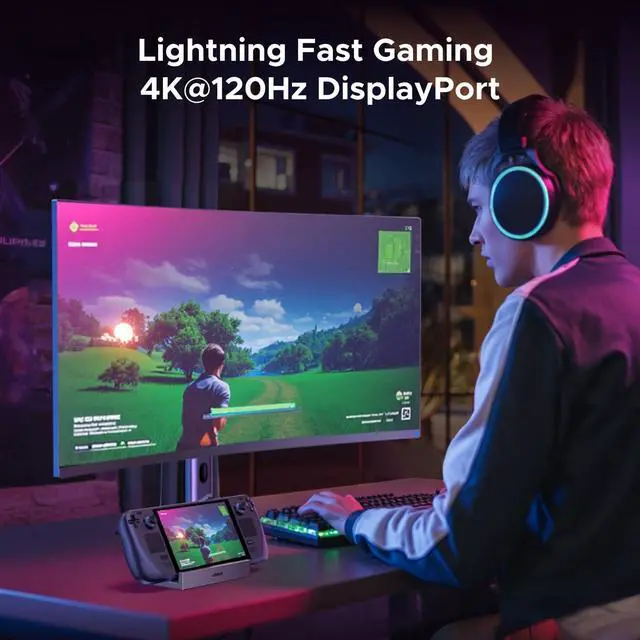 Alt view image 3 of 5 - UGREEN Steam Deck Dock 9-in-1 USB C Docking Station with Foldable Stand, 4K@120Hz DP, Gigabit Ethernet, PD 100W, 10Gbps USB A&C 3.2, TF/SD Compatible with Steam Deck, Rog Ally, Rog X, Legion Go etc.