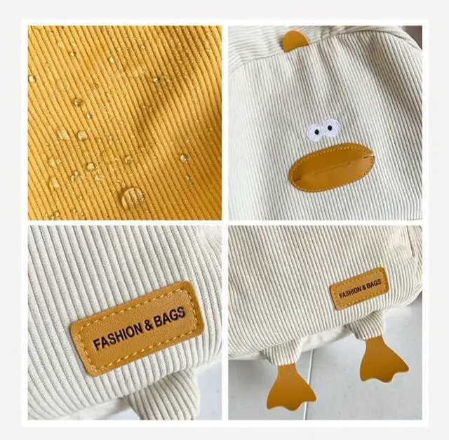 Alt view image 5 of 5 - MININAI Novelty Duck Backpack Funny Animal Cartoon Corduroy Backpack Kawaii Aesthetic Laptop Backpack Preppy Stuff (Yellow)