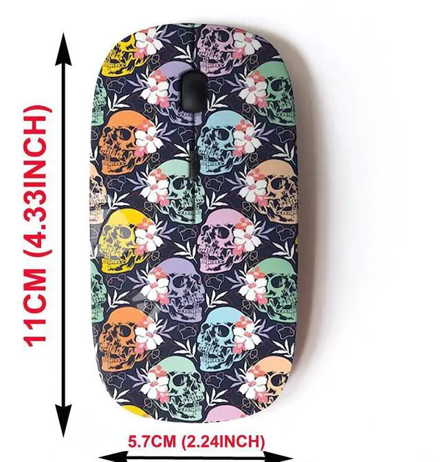 Alt view image 2 of 3 - 2.4G Wireless Mouse with Cute Pattern Design for All Laptops and Desktops with Nano Receiver - Halloween Skulls Flowers