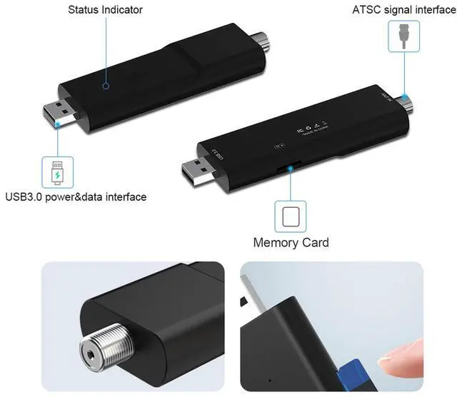 Alt view image 4 of 5 - HDTV Mate ATSC 3.0/1.0 USB 3.0 TV Tuner, Digital Terrestrial Tuner Support 4K OTA Channel Broadcast, TF DVR Recording