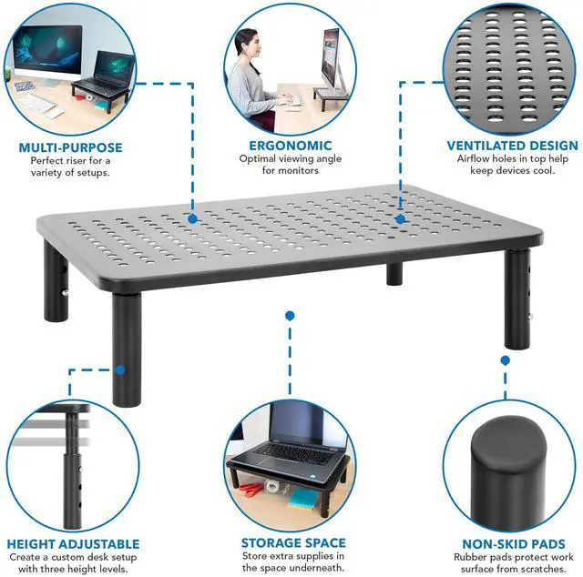 Alt view image 4 of 5 - Mount-It! Height Adjustable Single Monitor Riser | Metal Mesh Computer Screen Platform | Desktop Riser for Laptop, Monitor, and Printer | 44lbs Capacity (Black)