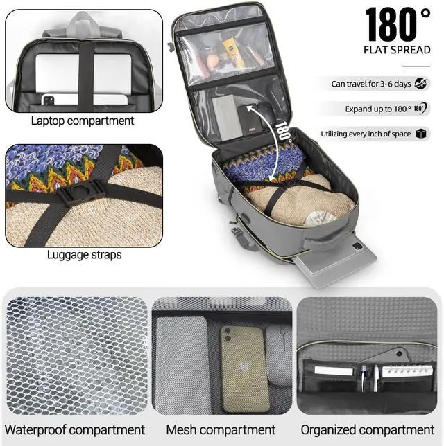 Alt view image 3 of 5 - FREEAMG Travel Backpack with USB Charger,15.6 Inch Laptop Backpack for Women and Men,Large Capacity Computer backpack, Carry on Backpack for Business, Travel, Work, College,Grey