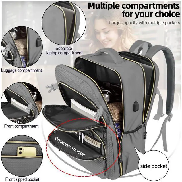 Alt view image 4 of 5 - FREEAMG Travel Backpack with USB Charger,15.6 Inch Laptop Backpack for Women and Men,Large Capacity Computer backpack, Carry on Backpack for Business, Travel, Work, College,Grey