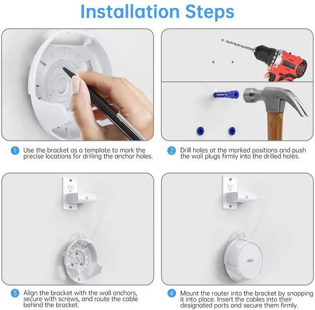Alt view image 3 of 5 - Deco Mesh Wall Mount Kit for Deco BE23/ BE25/ BE3600/ BE5000 Mesh WiFi 7 System, Space-Saving Bracket with Hidden Cable Management, Secure & Stylish Design for Home and Office (White, 2 Pack)