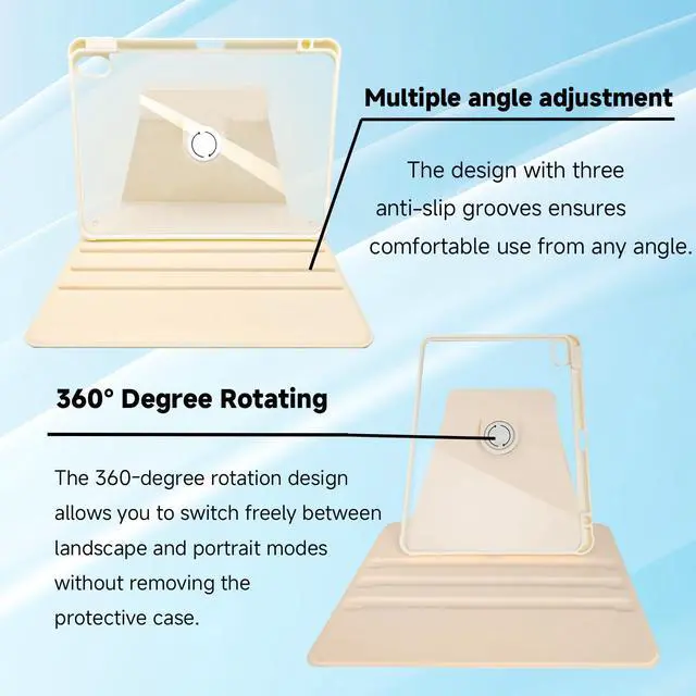 Alt view image 4 of 5 - Fulbrio Arts Rotating Case 10.9 Compatible with iPad Air 4th/5th Generation Case,2020/2021 Folio Case,Pencil Holder 360 Degree Rotating,White Cyan-Blue Case(Impression, Sunrise by Claude Monet)