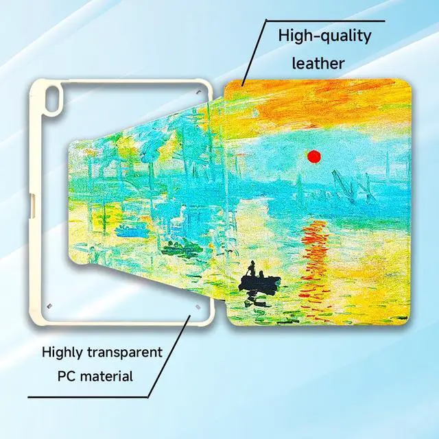 Alt view image 5 of 5 - Fulbrio Arts Rotating Case 10.9 Compatible with iPad Air 4th/5th Generation Case,2020/2021 Folio Case,Pencil Holder 360 Degree Rotating,White Cyan-Blue Case(Impression, Sunrise by Claude Monet)