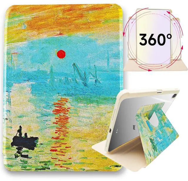 Main image of Fulbrio Arts Rotating Case 10.9 Compatible with iPad Air 4th/5th Generation Case,2020/2021 Folio Case,Pencil Holder 360 Degree Rotating,White Cyan-Blue Case(Impression, Sunrise by Claude Monet)