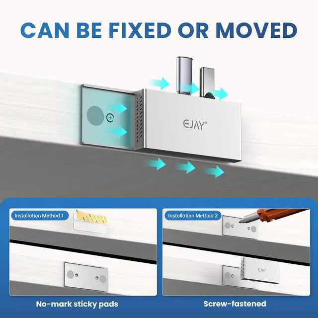 Alt view image 3 of 5 - EJAY 4-Port Magnetic USB 3.0 Hub, 5Gbps High-Speed Data Transfer, Includes Sliding Rail, Screws & Sticky Pads for MacBook Laptop PC, Silver